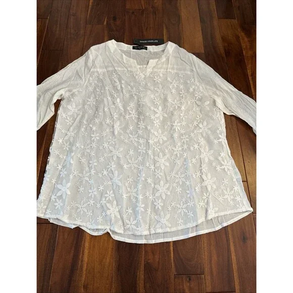 Women’s Blouse Shirt Floral Flowers Lace 5XL White Flowy Boho Gracila - Picture 2 of 16